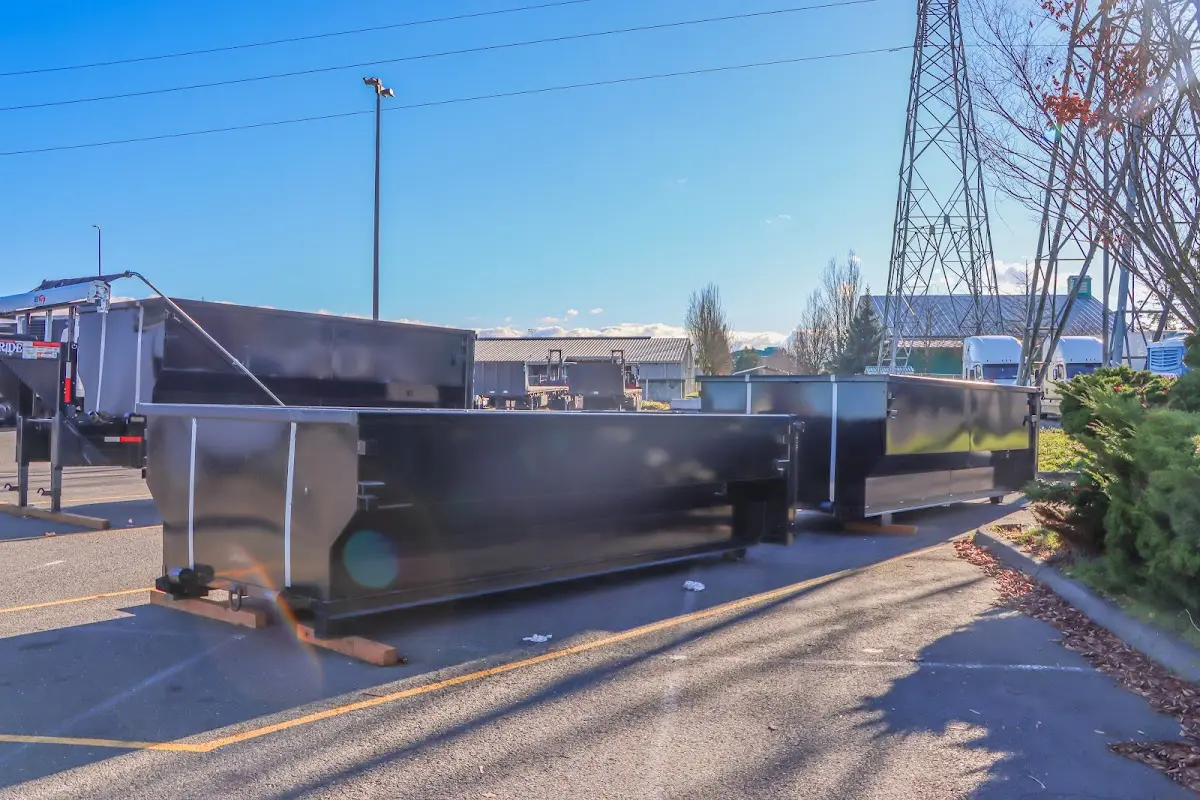 Roll-off dumpster ready for waste disposal at job site for 2 Yard Dumpster Rental in Sauk Rapids